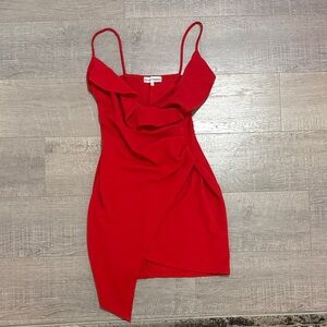 Almost Famous Red Ruffle Asymmetrical Mini Dress